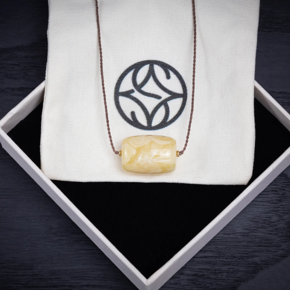 Natural Amber Barrel Bead Necklace