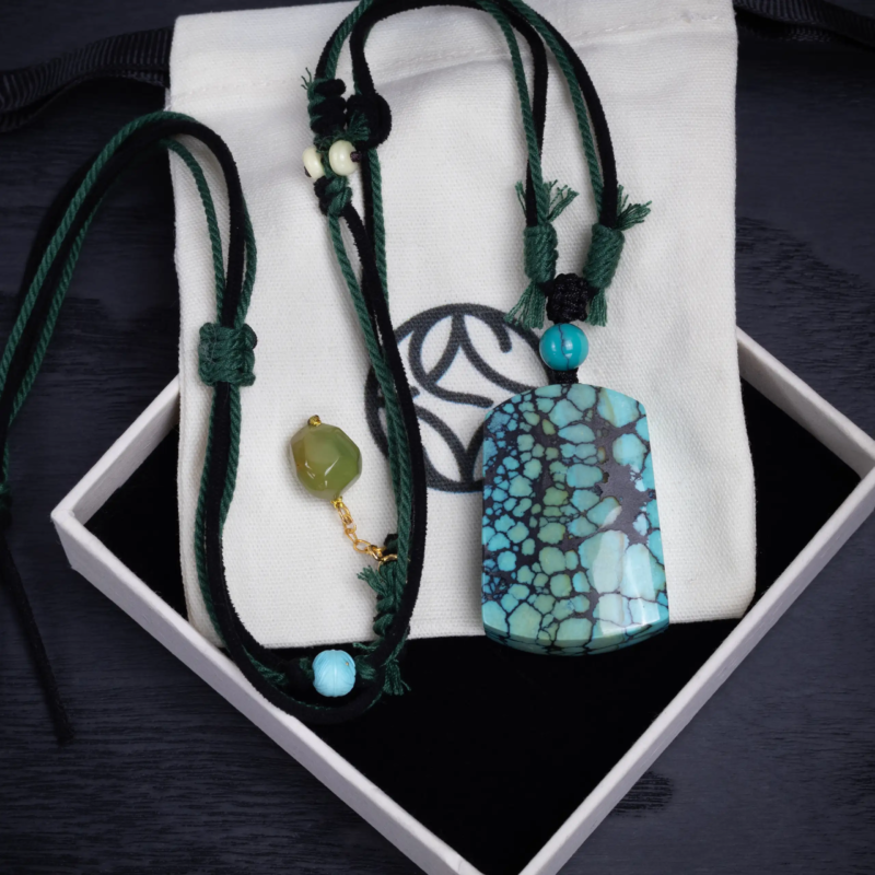 Natural Spiderweb Turquoise Amulet Pendant